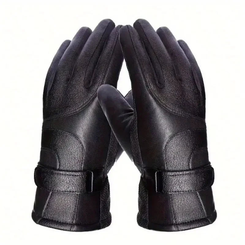 1 Pair Winter Cycling Leather Motorcycle Cotton Gloves Black Thick Velvet Cold Resistant And Windproof Cycling Cotton Gloves Peaceful Pleasures Health and Wellness Black