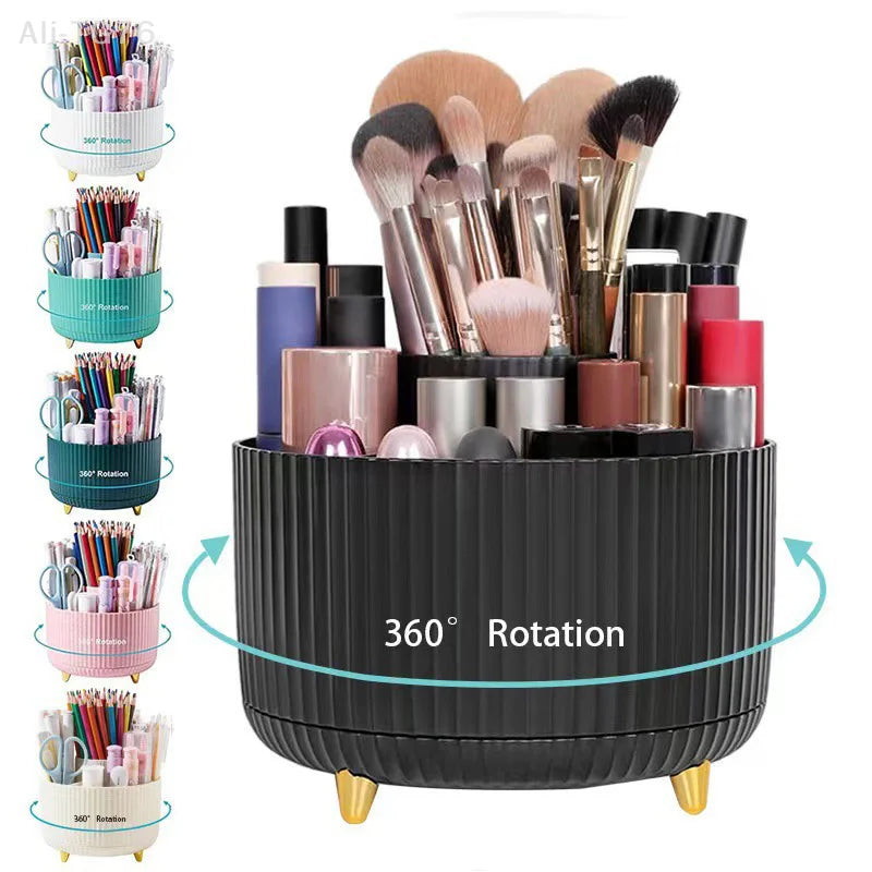 360° Rotating 5-Slot Makeup Brush Holder & Desk Organizer