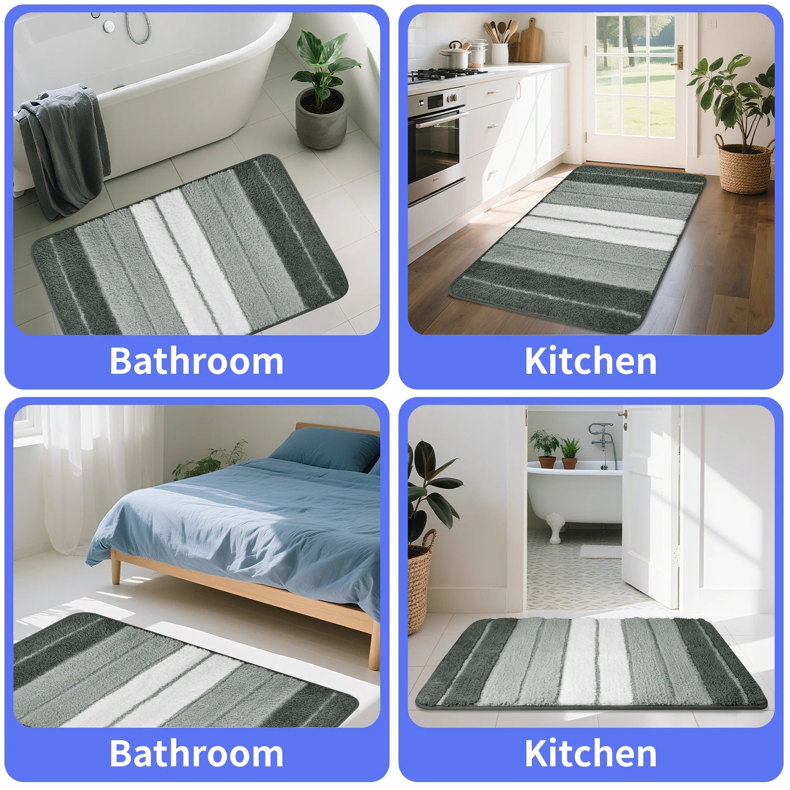Striped Microfiber Bath Mat 50×80CM & 40×50CM Absorbent Carpet Set Non-Slip Washable Toilet Rugs for Shower Floor Bathroom Mats Peaceful Pleasures Health and Wellness