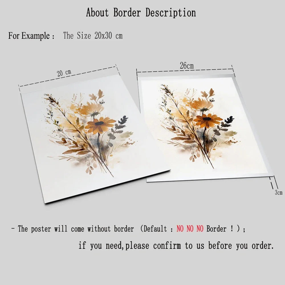 Scandinavian Minimalist Aesthetic Wall Art Neutral Watercolor Wildflowers Plants HD Poster Prints Home Bedroom Living Room Decor Peaceful Pleasures Health and Wellness