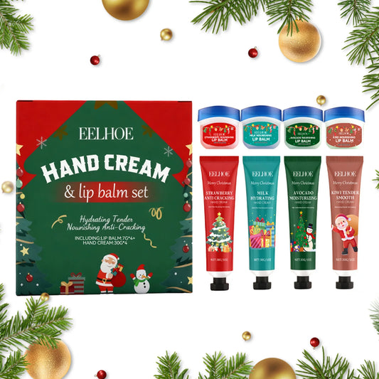 Christmas Hand Cream & Lip Balm Gift Set – 8pc Holiday Kit