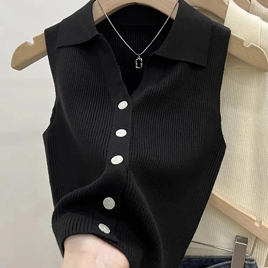 Women's Ice Silk Slim Fit Sleeveless Vest | Summer Knit Top