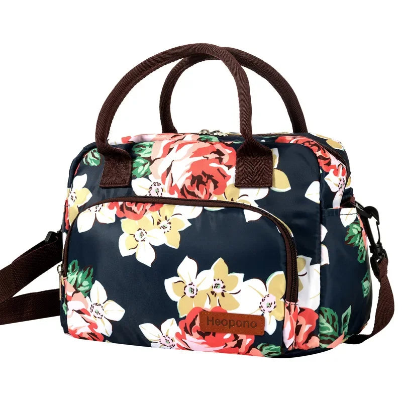 Leopard Print Oxford Cloth Food Insulation Bag Handheld Crossbody Ice Pack for Picnic Travel Food Preservation Storage Peaceful Pleasures Health and Wellness