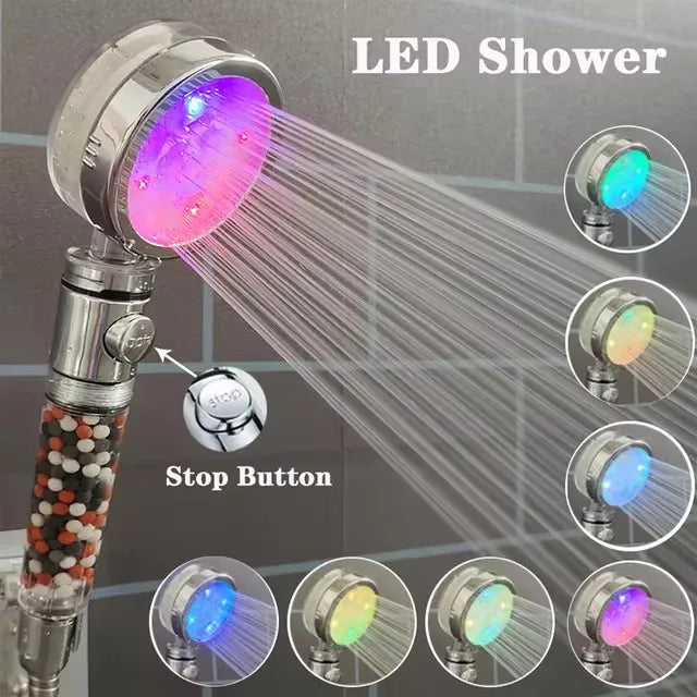 LED Color-Changing Anion Handheld Shower Head | Rainfall SPA