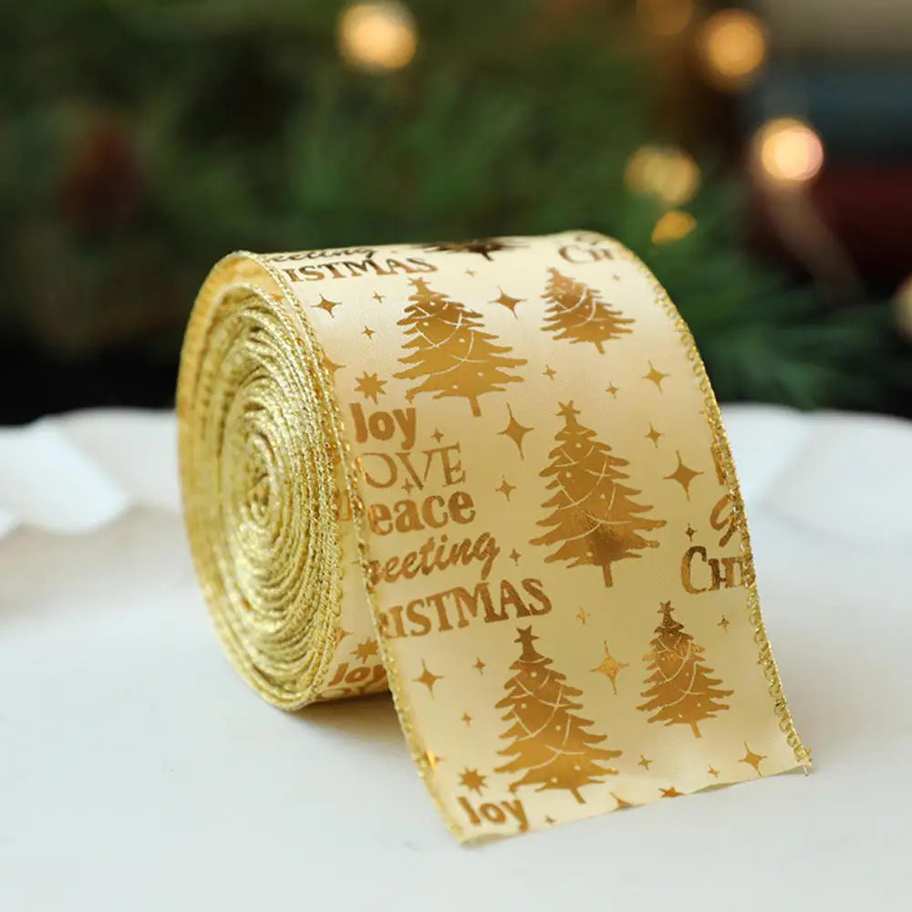 2m Glitter Christmas Ribbon Gold Silver Champagne | Xmas Bow