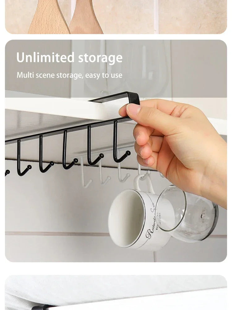 1pc Kitchen Shelf Storage Clothes Hanging Organizer Cup Holder Glass Mug Holder 6 Hooks Storage Rack 2030 Peaceful Pleasures Health and Wellness