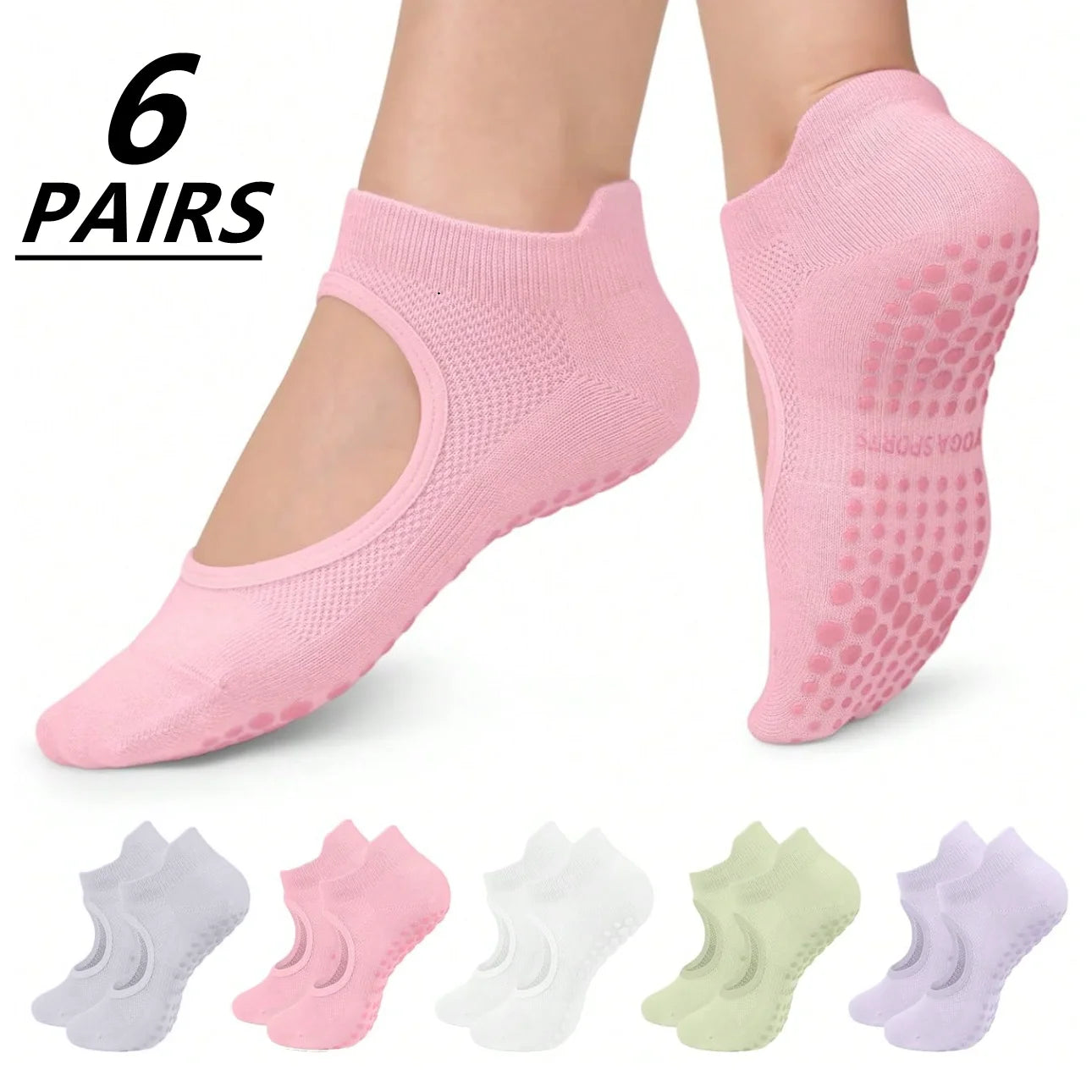 1/6_Pairs Women'S Yoga Socks Non-Slip Pilates Dance Socks Non-Slip Floor Slippers With Handles For Gym Indoor And Fitness Ballet Peaceful Pleasures Health and Wellness