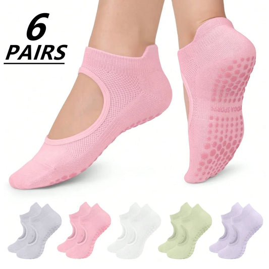1/6_Pairs Women'S Yoga Socks Non-Slip Pilates Dance Socks Non-Slip Floor Slippers With Handles For Gym Indoor And Fitness Ballet Peaceful Pleasures Health and Wellness