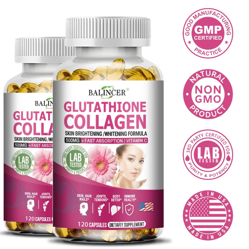 Glutathione Collagen Capsules,Brightening Skin and Anti-aging,Support Hair,Skin and Nail Health,Glutathione Supplement for Women Peaceful Pleasures Health and Wellness