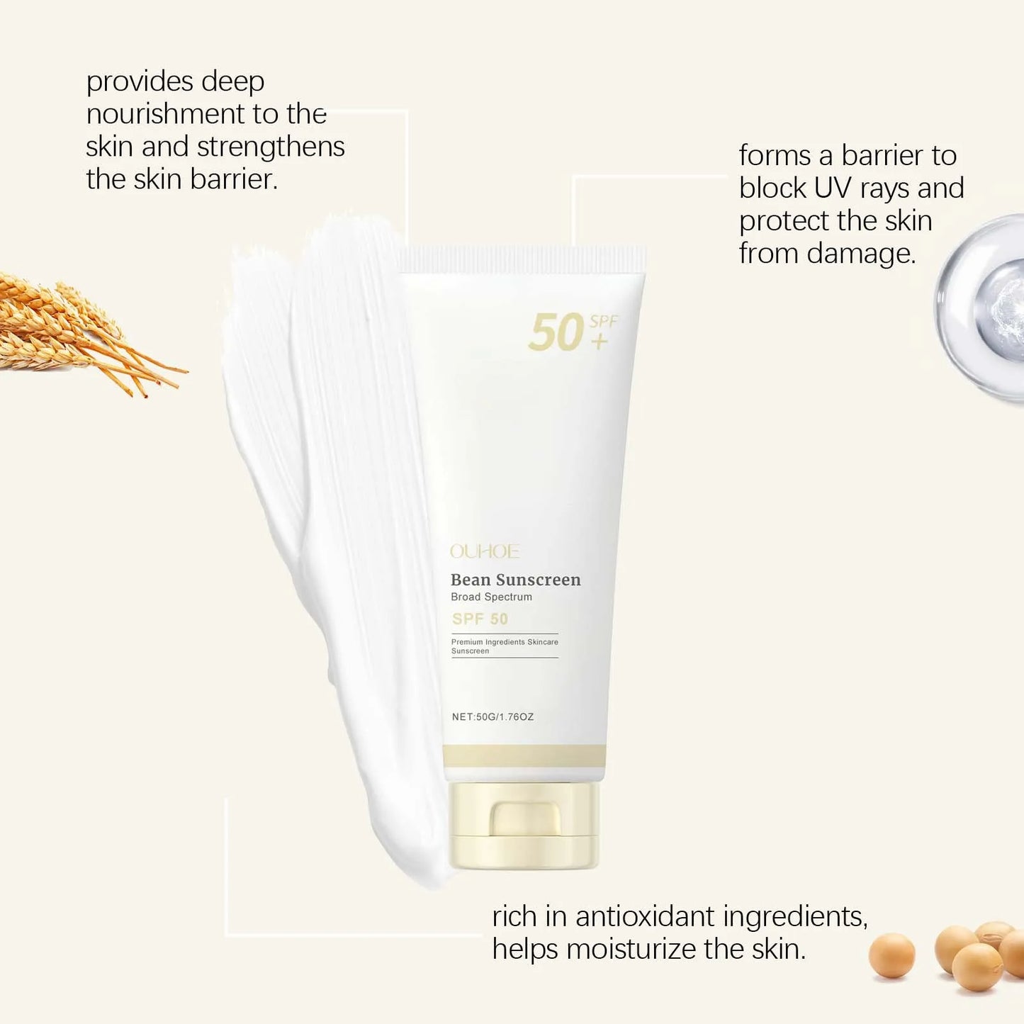 SPF 50+ Mild Moisturizing Sunscreen UVA/UVB Protection 50g Moisturizing Sunscreen Peaceful Pleasures Health and Wellness