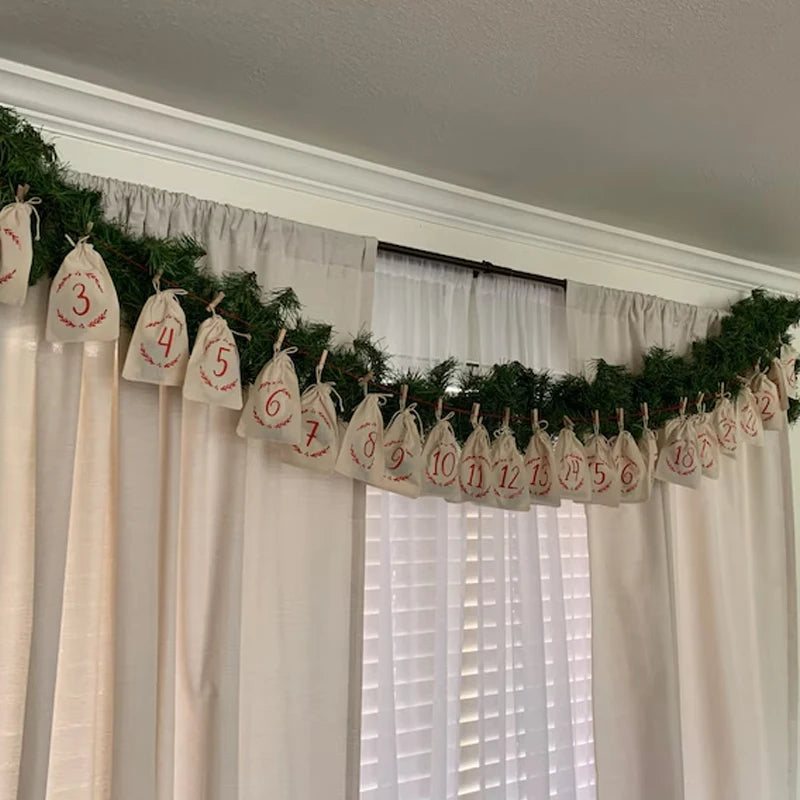 24-Piece Advent Calendar Drawstring Bags | Farmhouse Christmas Advent Calendar Bags Peaceful Pleasures Health and Wellness