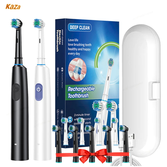 New model: Rotating Round Head Electric Toothbrush, Fully Automatic Sonic Wave Technology, Waterproof, Soft Bristles, Smart Magn Peaceful Pleasures Health and Wellness white 4 heads