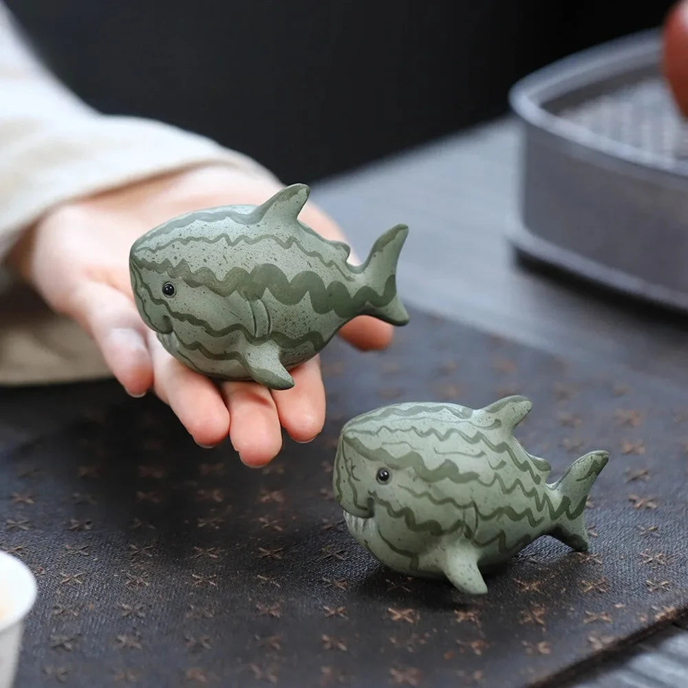 Watermelon Shark Handmade Tea Table Ornament Purple Clay Tea Pet Premium Accessory Shark Watermelon Sculpture Tea Ceremony Craft Peaceful Pleasures Health and Wellness