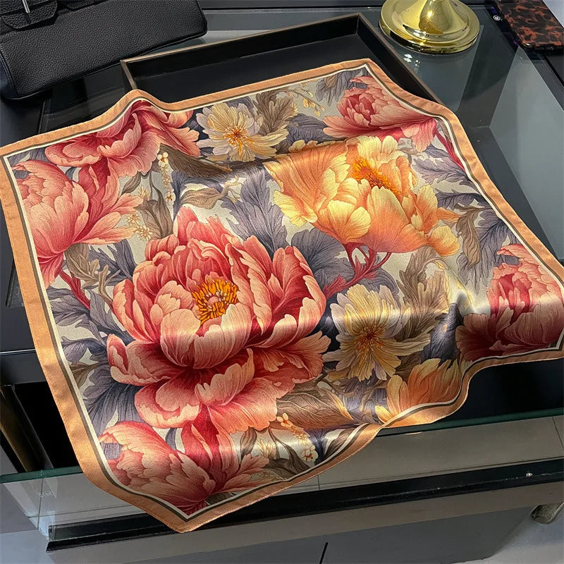 100% Mulberry Silk Lotus Floral Scarf – Women's Versatile Accessory