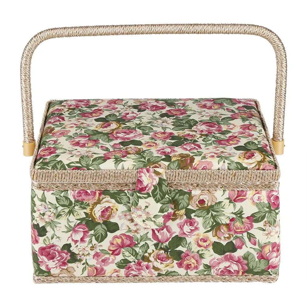 Craft Box Storage Fabric Floral Printed Sewing Basket Household