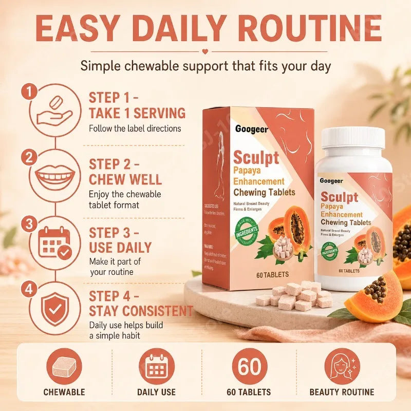 Googeer Papaya Chewing Tablets 60ct | Niacinamide & FOS