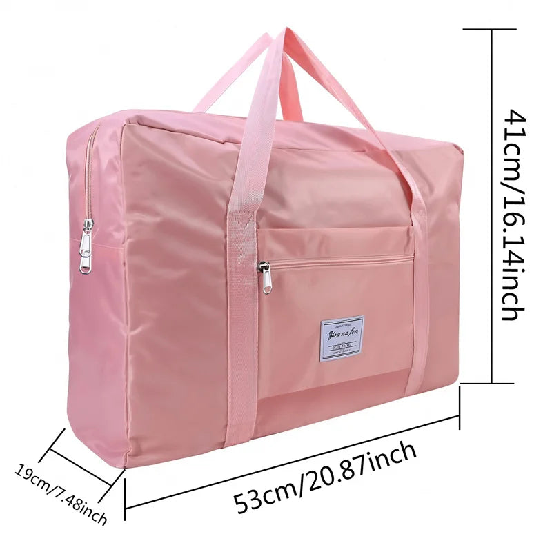 S-XL Multifunctional Folding Travel Bags Waterproof Single Shoulder Hand Luggage Bag Large Capacity Portable Luggage Storage Peaceful Pleasures Health and Wellness Pink L