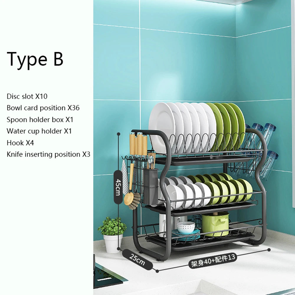 Luxury Kitchen Supplies Storage Rack Drain Rack Dish Plate Holder Household Large Tableware Storage Shelf Organizer Plate Rack Peaceful Pleasures Health and Wellness B hanging cup
