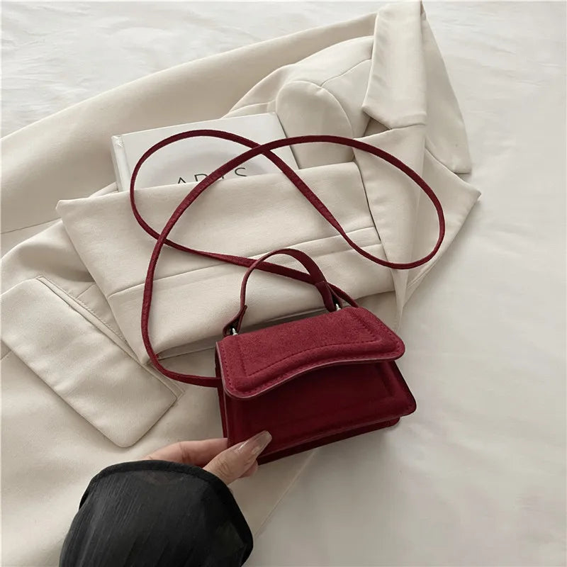 New Autumn Winter Suede High End Textured Fashion Solid Color Mini Handbag Women Stylish Crossbody Small Square Bags Daily Use Peaceful Pleasures Health and Wellness Red