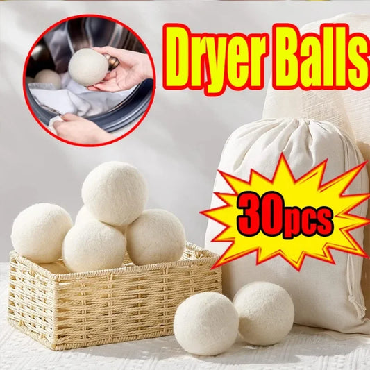 30-Pack Wool Dryer Balls – Natural Reusable Fabric Softener Wool Dryer Balls Oasis Select