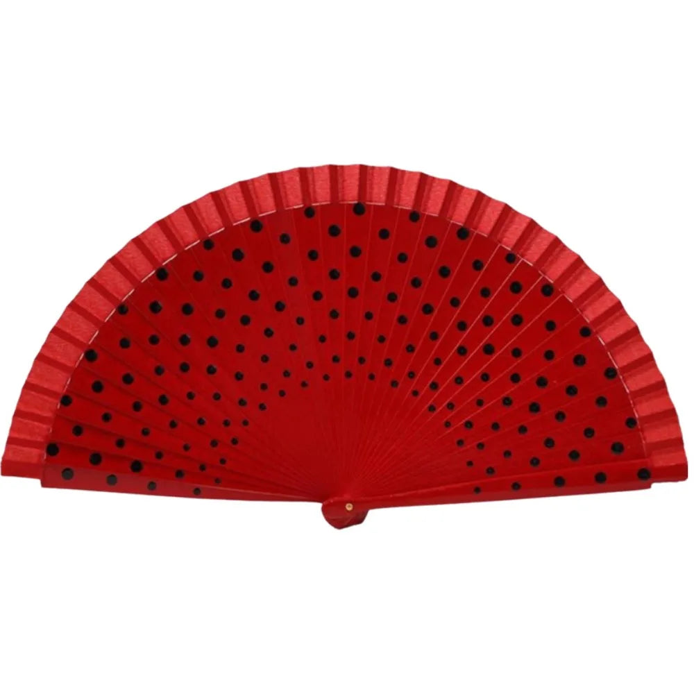 Flamenco Spanish Folding Fan – Dots Pattern Wood Handle 42cm