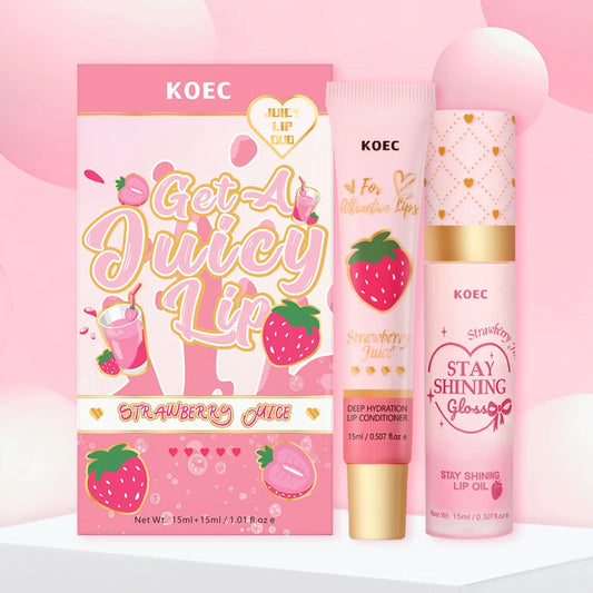 Strawberry/Peach Lip Set, Peach Lip Oil + Lip Lotion, moisturizing and anti-cracking, moisturizing lips and providing gloss Peaceful Pleasures Health and Wellness strawberry