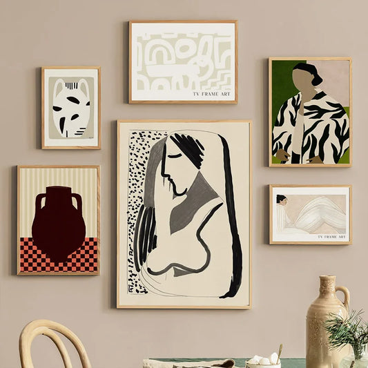 Boho Minimalist Abstract Woman Canvas Wall Art | Matisse Line Art Canvas Wall Art Print Peaceful Pleasures Health and Wellness