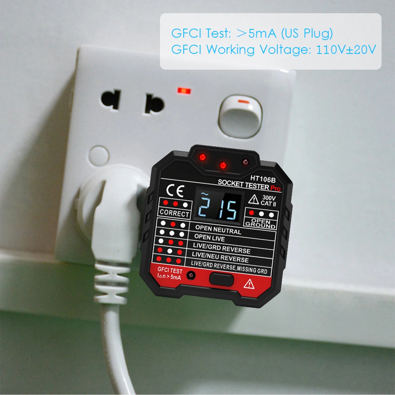HABOTEST Advanced RCD Electric Socket Tester Wall Plug Breaker Finder Electric Leakage Test with Voltage Backlight LCD Display Peaceful Pleasures Health and Wellness