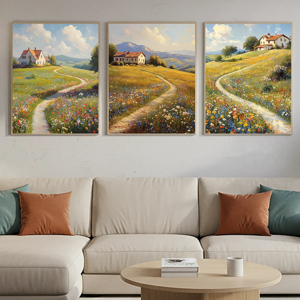 Landscape Wall Art, Nordic Plant Canvas Painting, Wildflower Botanical Meadow Poster Print for Bedroom Living Room Wall Decor Peaceful Pleasures Health and Wellness