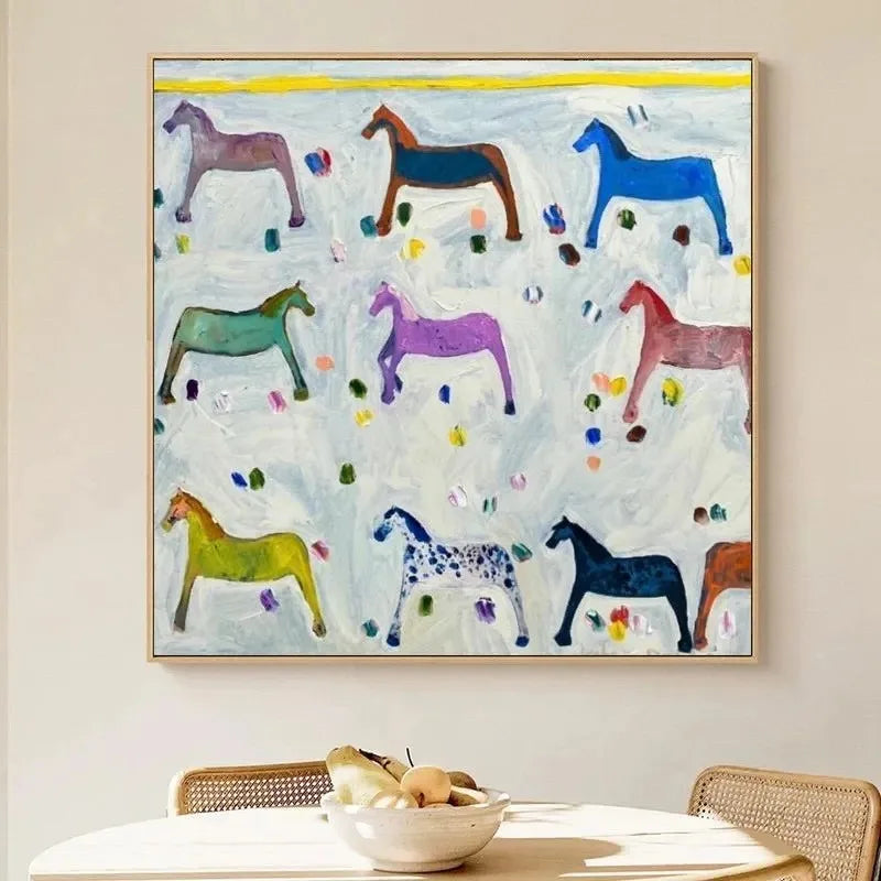 Yellow Horse Painting on Canvas Original White Horse Canvas Wall Art Modern Minimalist Animal Painting for Living Room Bedroom Peaceful Pleasures Health and Wellness