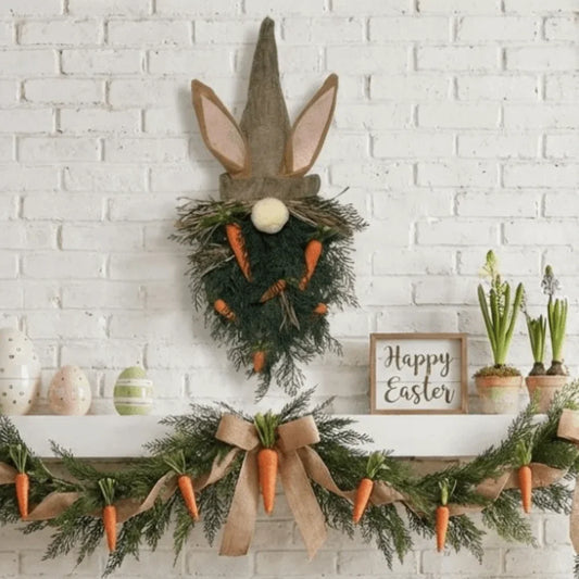 Rustic Easter Gnome Wreath | Bunny Carrot Door Hanger Decor Easter Door Hanger Oasis Select