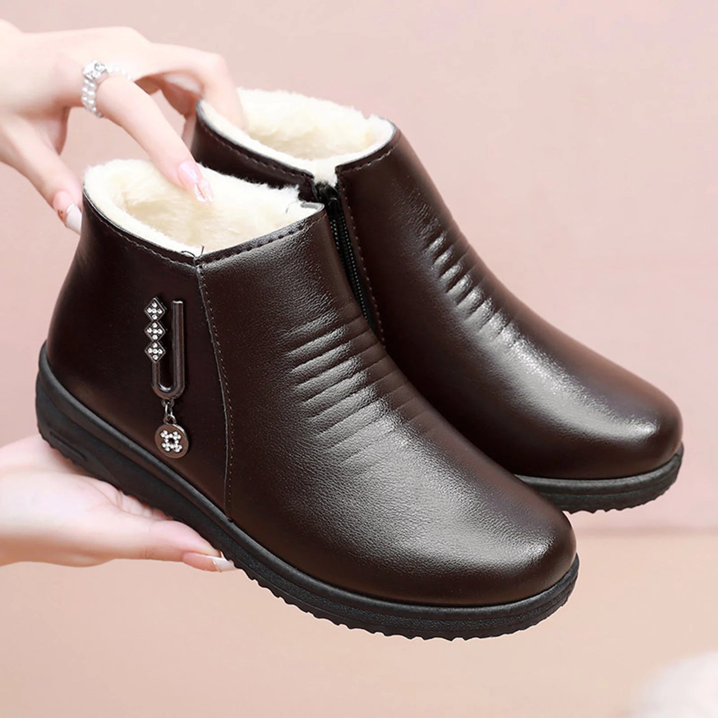 Women's Waterproof Fleece-Lined Winter Ankle Booties | Warm Boots