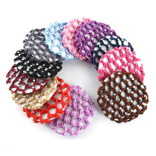 Pearl Rhinestone Bun Cover Hair Net | Ballet Dance Elastic Hair Bun Cover Peaceful Pleasures Health and Wellness