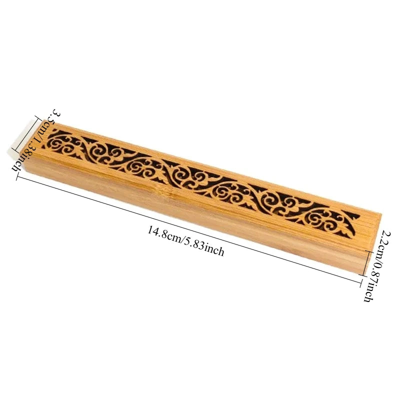 1pc Natural Bamboo Incense Burner with Laying Plate - Aromatherapy Wooden Box for Incense Storage and Burning Peaceful Pleasures Health and Wellness