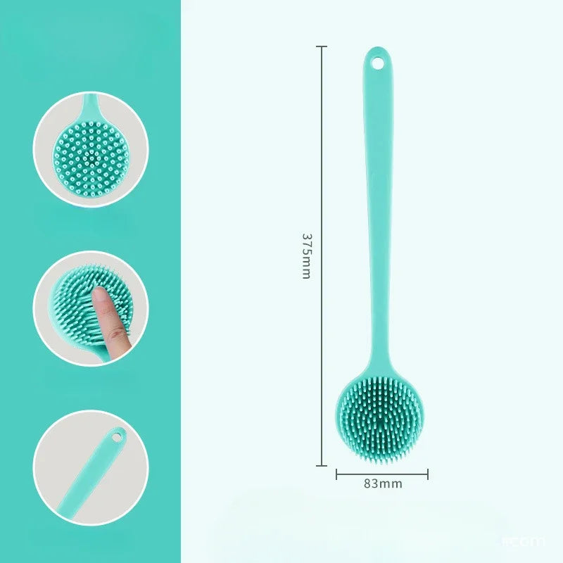 Long Handle Silicone Bath Brush – Dual-Sided Body Exfoliator Bath & Body Brush Peaceful Pleasures Health and Wellness Long handle-Green Silica Gel