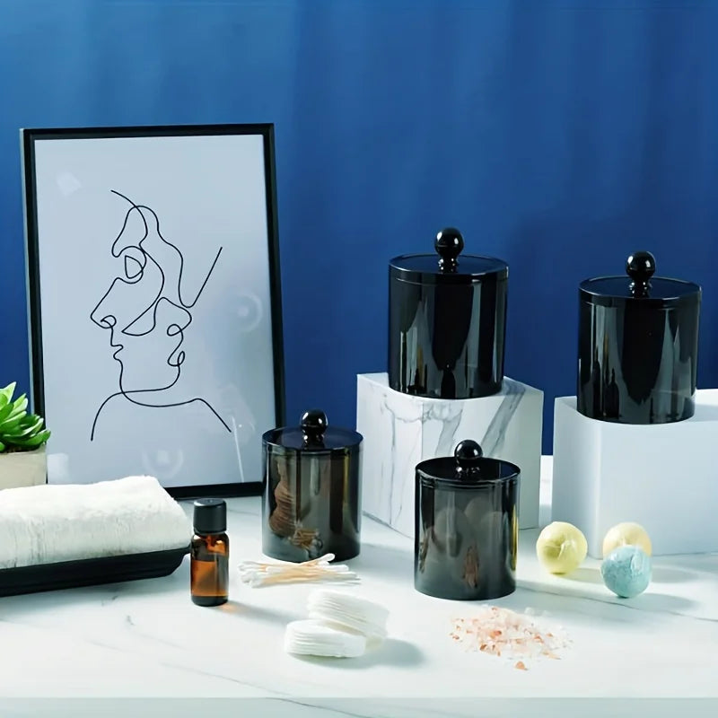 Black Qtip Dispenser & Apothecary Jar – Bathroom Organizer for Cotton Balls, Swabs & Cotton Rounds
