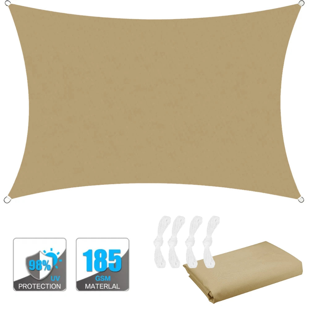 4x2/3/5/6M Rectangular Sun Sail Waterproof Sun Shelter Weather Protection Canopy UV Protection for Patio Balcony Garden Awning Peaceful Pleasures Health and Wellness Sand 2Mx3M