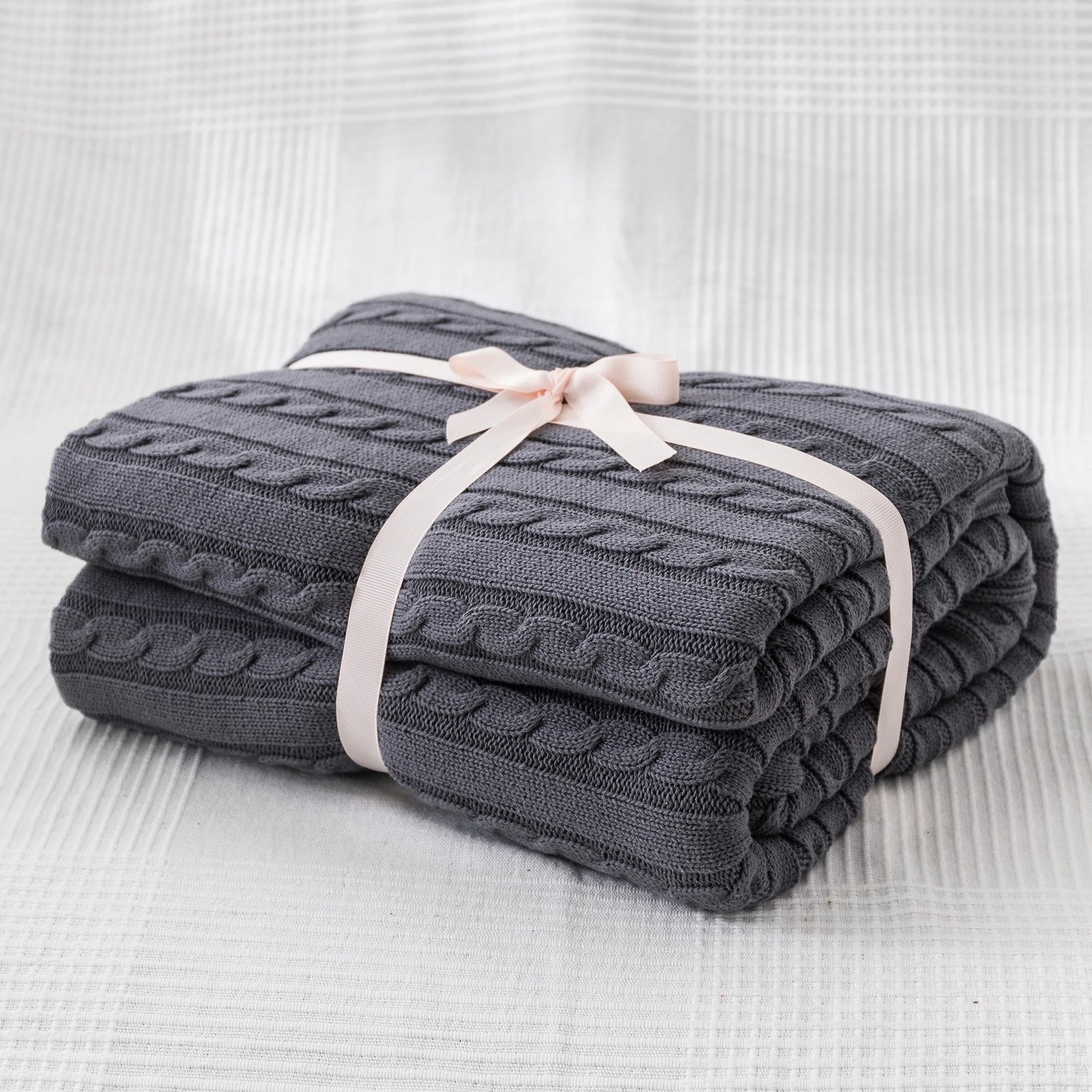 Battilo 100% Cotton Cable Knit Throw Blanket | Sofa & Bed