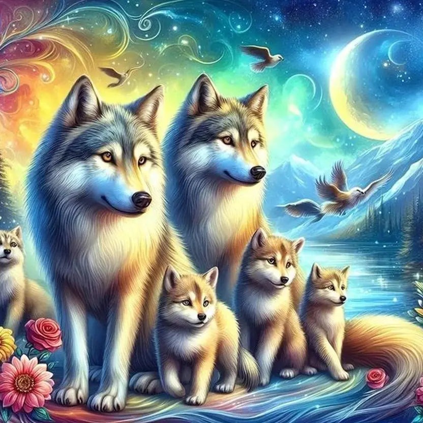 5D DIY Wolf Diamond Painting Kit – Full Round Rhinestone Mosaic Diamond Painting Kit Peaceful Pleasures Health and Wellness 10 40x50cm Unframed