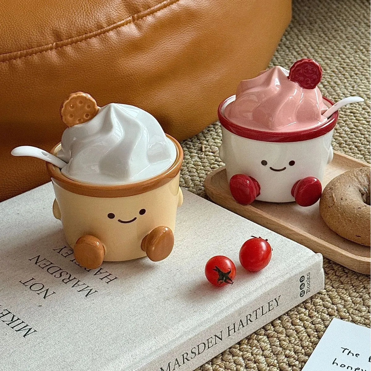Kitchen Condiment Storage Jar Creative Ice Cream Ceramic Spice Jar Home Decorative Seasoning Pot Design Sense Salt MSG Container Peaceful Pleasures Health and Wellness