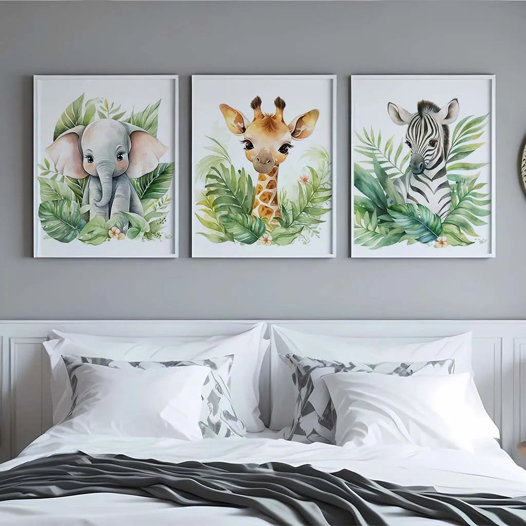 Safari Animal Canvas Wall Art | Nursery Giraffe Elephant Zebra Print Nursery Canvas Print Peaceful Pleasures Health and Wellness