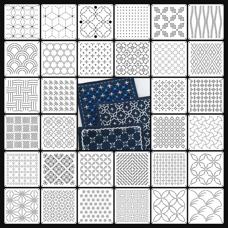 Sashiko Embroidery Stencils 9 or 32Pcs Geometric PET Templates
