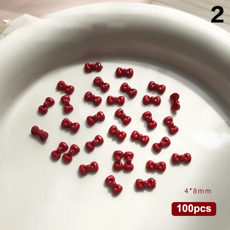 100PCS 3D Nail Art Red Bow Charms Supplies Kawaii Accessories Resin For Nails Decorastion Product Manicure Decor Materials Tool Peaceful Pleasures Health and Wellness 2