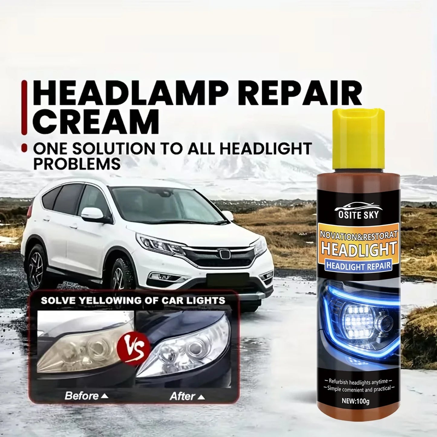 Car Headlight Lens Restoration Kit – Repair & Clarity Fluid
