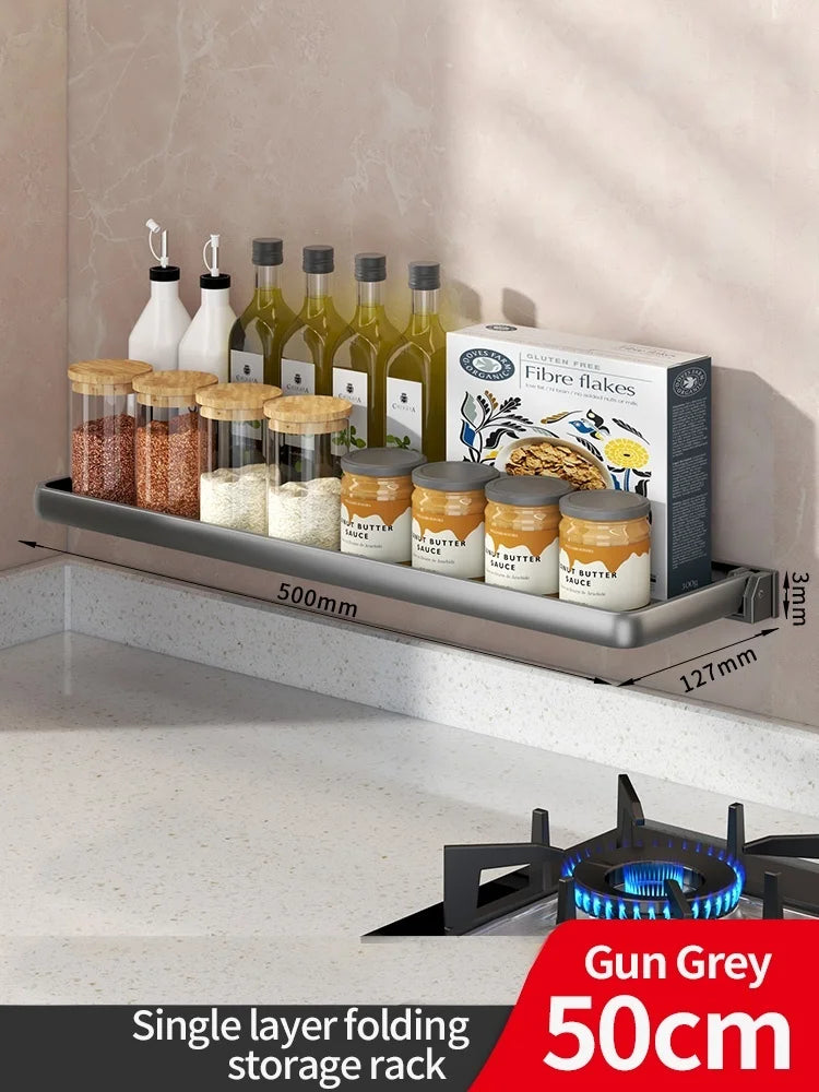 Foldable Wall-Mounted Kitchen Spice & Utensil Rack Organizer