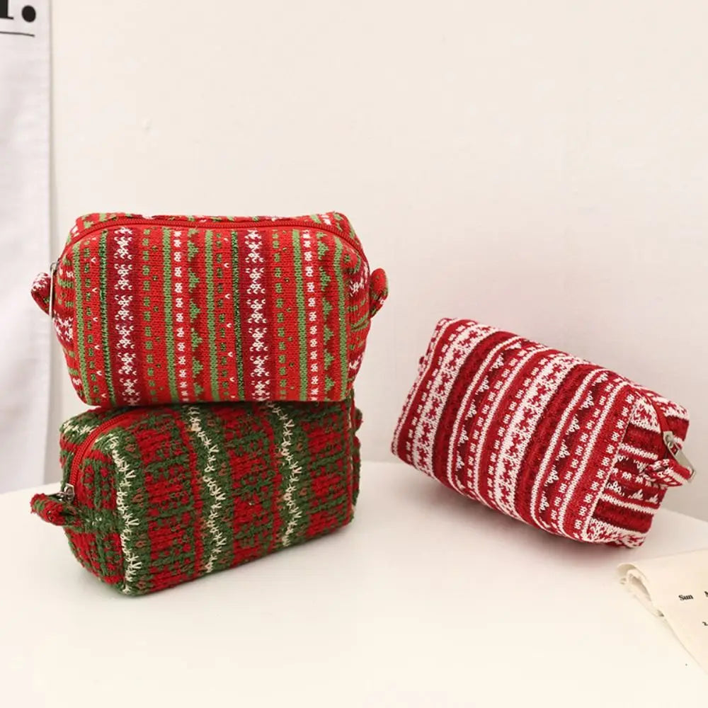 Knitted Fabric Christmas Cosmetics Storage Bag Dirt-proof Girl Heart Christmas Pencil Case Large Capacity Kawaii Peaceful Pleasures Health and Wellness