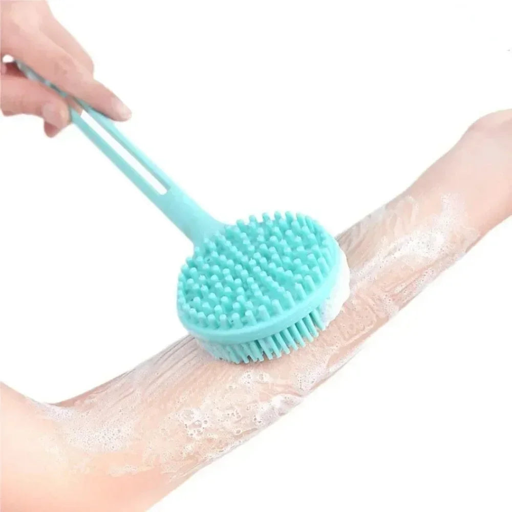 Silicone Long Handle Bath Brush – Double-Sided Body Scrub Body Scrub Brush Peaceful Pleasures Health and Wellness