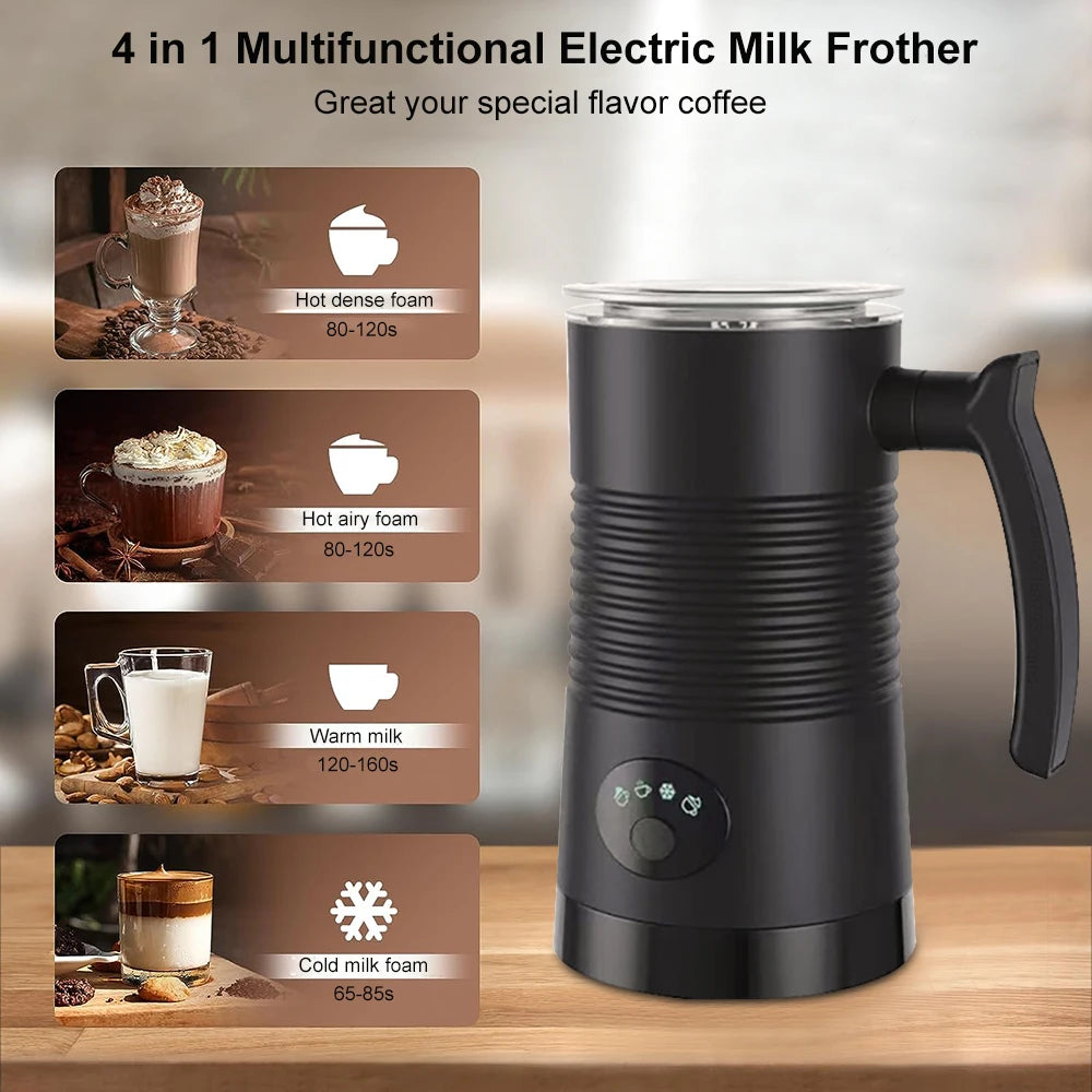 Electric Milk Frother Automatic Rotary Foamer for Coffee Cappuccino Latte 4 in 1 Hot and Cold Foam Maker Milk Frother Foamer Peaceful Pleasures Health and Wellness