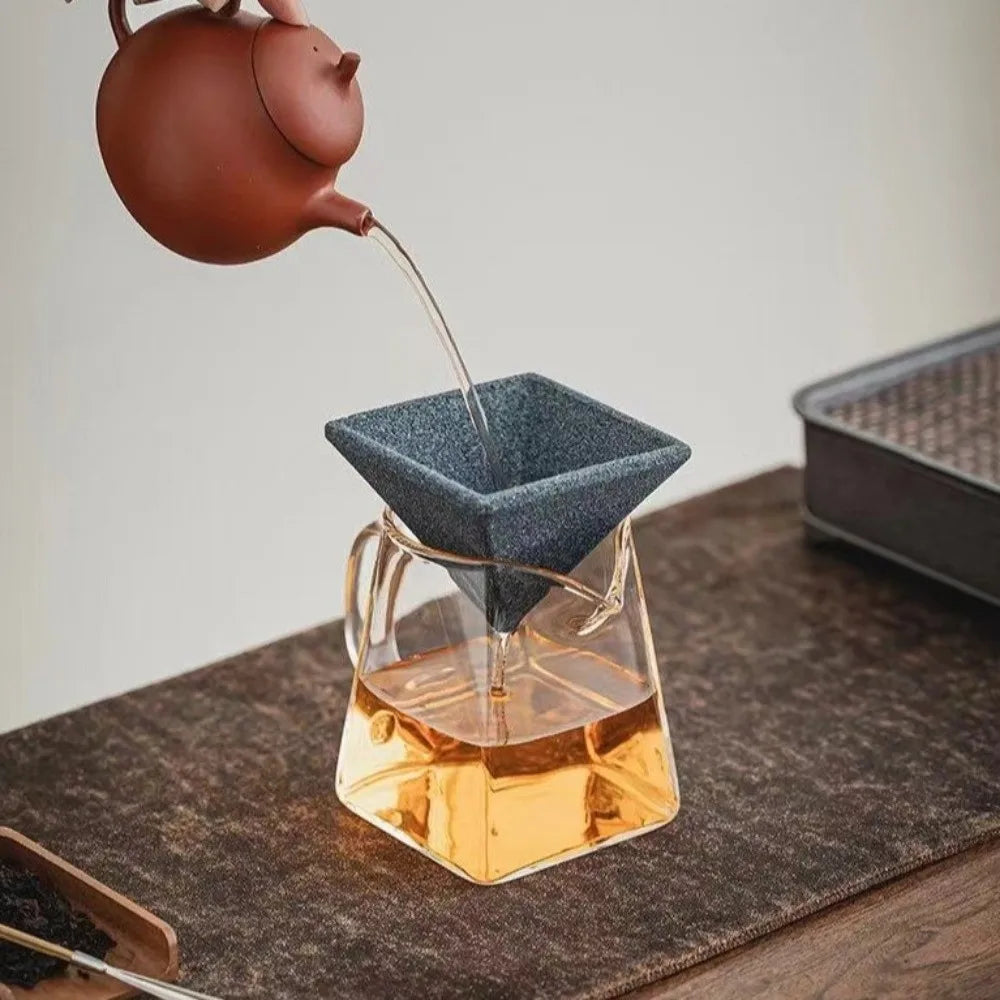 Inverted Pyramid Ceramic Tea Strainer & Iron Base | Black