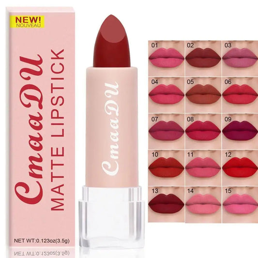 CmaaDu 15-Shade Matte Velvet Moisturizing Lipstick – Waterproof Long-Lasting Nude Lip Color for All-Day Wear Peaceful Pleasures Health and Wellness